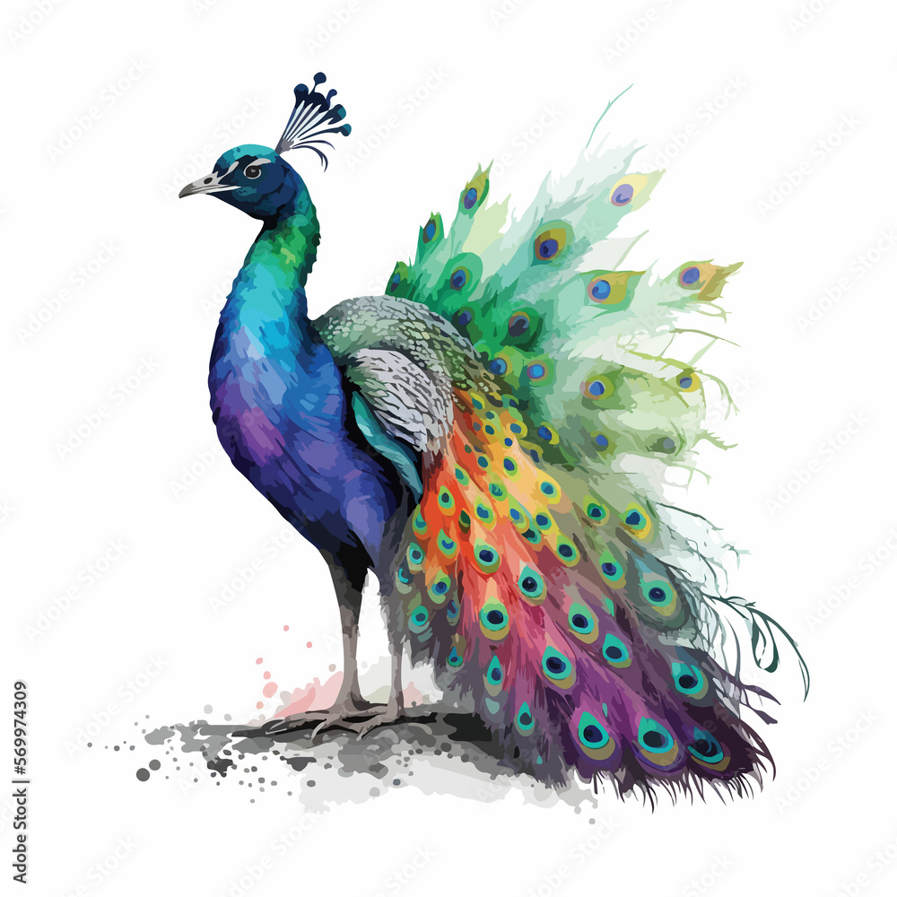 Fototapeta premium Watercolor Peacock Vector Design