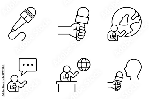 Mass media related icons: thin vector icon set, vector illustration on white background