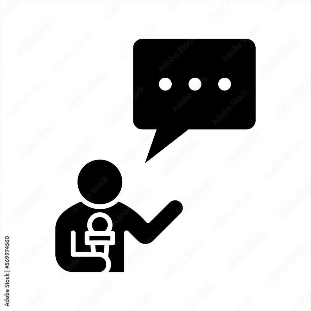 TV presenter linear icon. News reporter with microphone. Can be used for topics like news agency, report, broadcast, press conference. vector illustration TV presenter linear icon. News reporter with microphone. Can be used for topics like news agency, report, broadcast, press conference. vector illustration