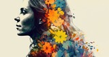 Double exposure woman profile and flowers mental health women's day illustration generative ai