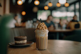 Frappe coffee with a side cake
