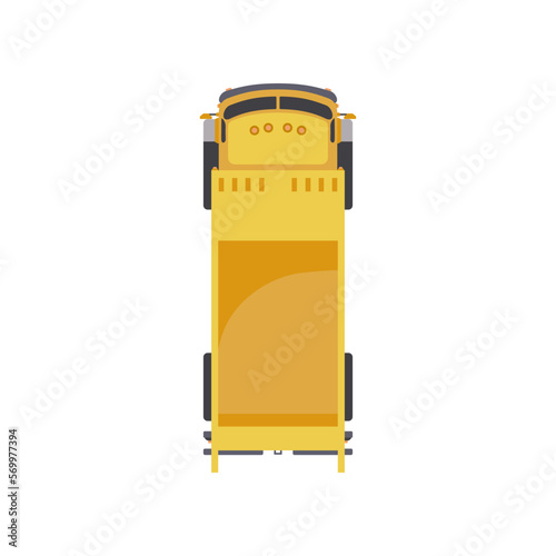 Top view of yellow dump truck vector illustration. Cartoon drawing of vehicle for construction or building isolated on white background. Construction industry, heavy machinery concept