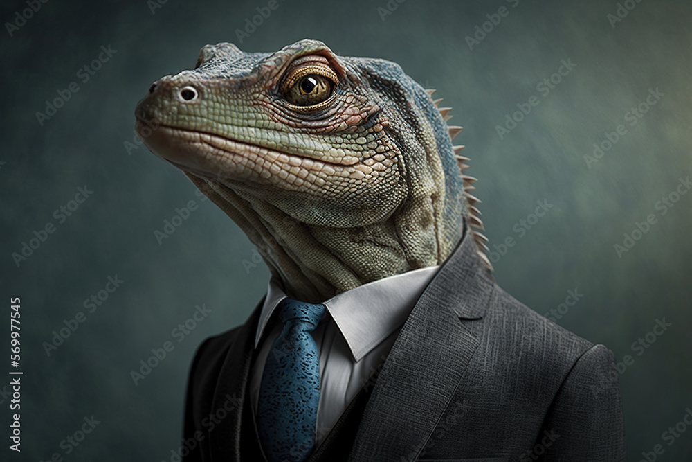 Portrait of a Lizard dressed in a formal business suit, generative ai Portrait of a Lizard dressed in a formal business suit, generative ai