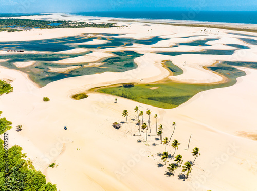 aerial photo with drone of the small Lençóis Maranhenses in Tutóia city of Maranhão in Brazil