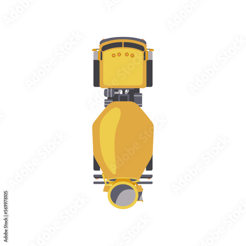 Top view of yellow concrete truck vector illustration. Cartoon drawing of vehicle for construction or building isolated on white background. Construction industry, heavy machinery concept