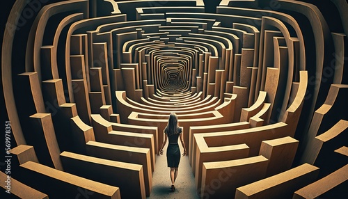 Woman in a labyrinth illustration generative ai