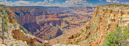 Grand Canyon Arizona view from west of Zuni Point on the right with Moran Point on the far left.