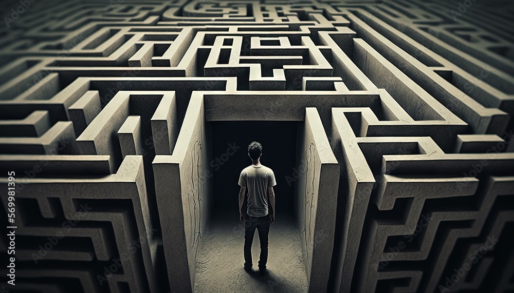 Man in a abstract labyrinth illustration generative ai Man in a abstract labyrinth illustration generative ai