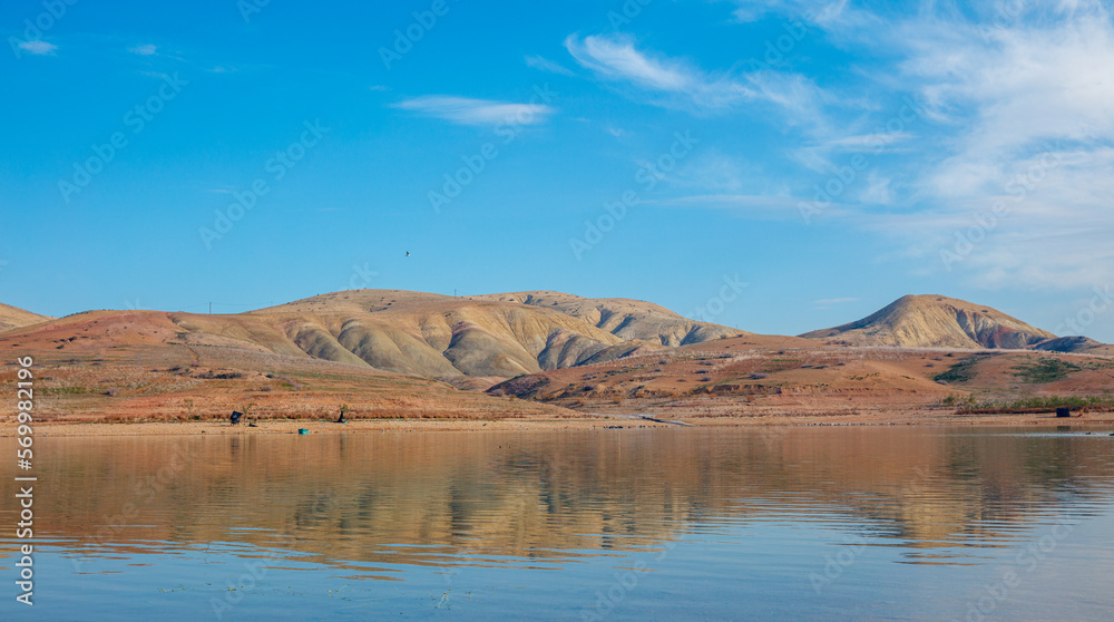 Barrage Sidi Chahed,  Meknes province in Morocco- Mountain and reflect in water