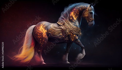 Vászonkép AI Generated Magic Powerful Graceful  Black Horse Head Silhouette Portrait Design