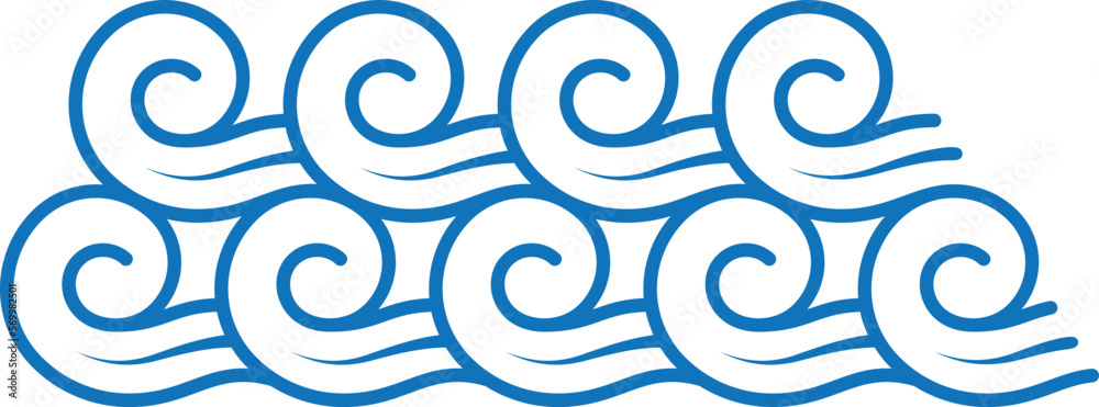Fototapeta premium Decorative waves ornament. Blue curvy line pattern