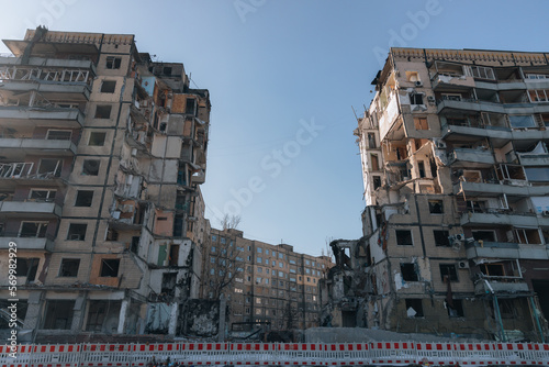 Vászonkép Impact on a high-rise building in the city of Dnipro, Ukraine