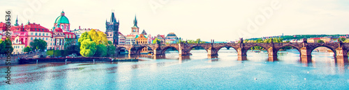 Picturesque magical beautiful landscape with Charles Bridge on the Vltava River in the old city of Prague, Czech Republic. amazing places. popular tourist atraction