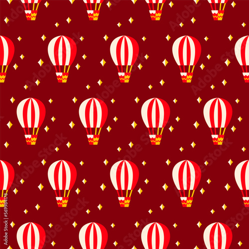 Air Balloons Circus Seamless Pattern. Vector Illustration of Entertainment Background.