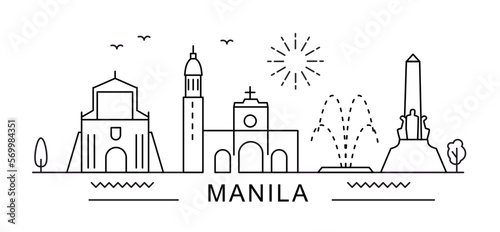Manila City Line View. Poster print minimal design. Philippines