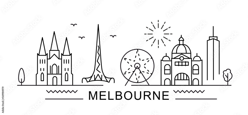 Fototapeta premium Melbourne City Line View. Poster print minimal design. Australia