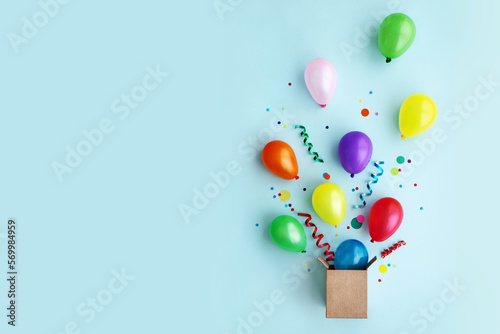 Fotobehang Birthday party flat lay with balloons