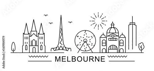 Melbourne City Line View. Poster print minimal design. Australia