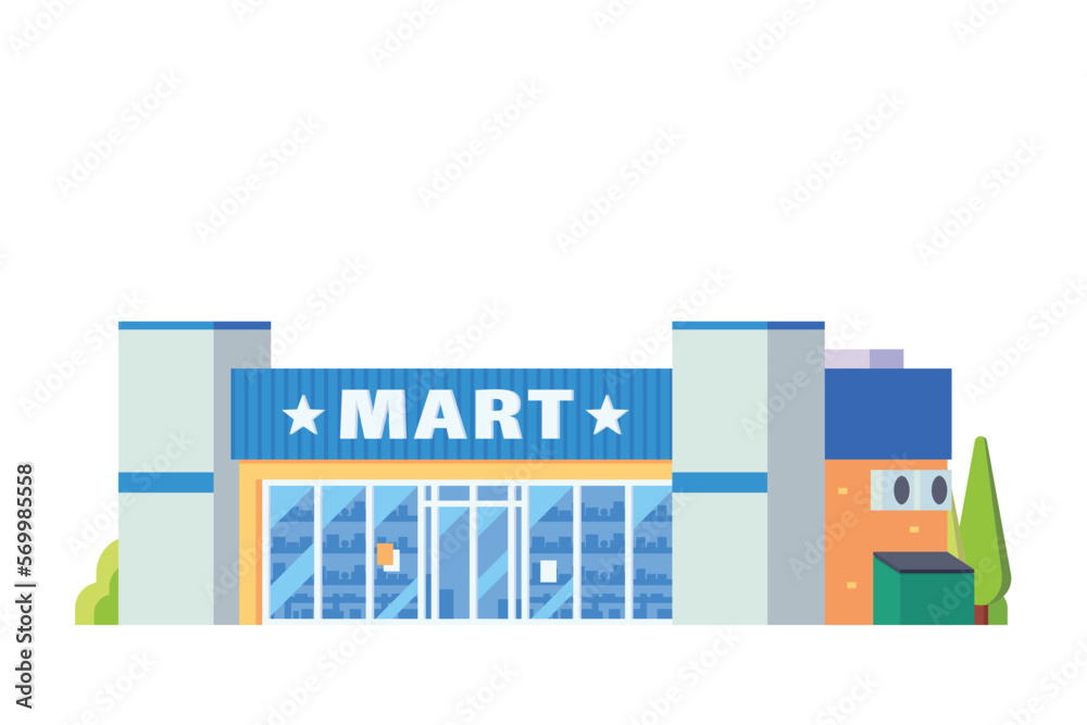 Fototapeta premium Vector local shop grocery mart store building flat design illustration