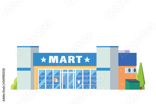Vector local shop grocery mart store building flat design illustration