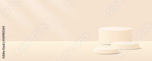 3d background products display podium. background vector 3d rendering with podium. stand to show cosmetic product on podium 3d. Stage showcase on pedestal display beige background Vector Design