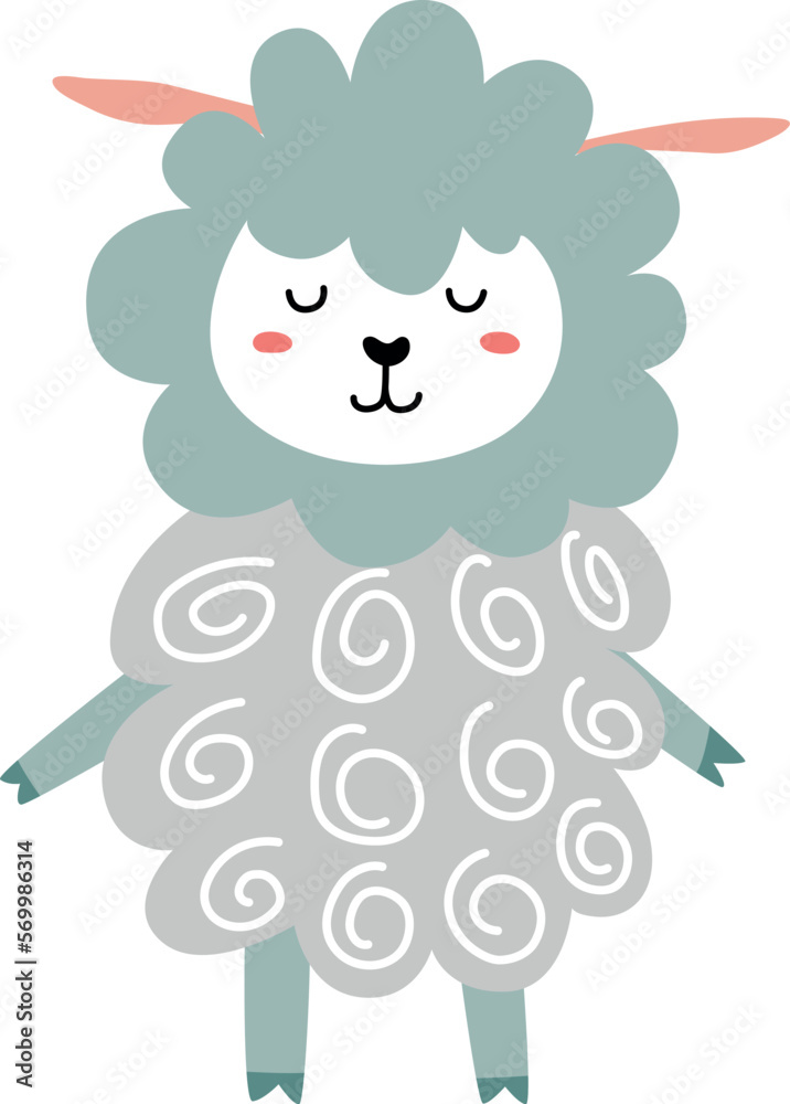 Obraz premium Scandinavian lamb character. Cute baby animal in childish style