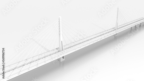 Fototapeta Naklejka Na Ścianę i Meble -  Suspension bridge bird eye view, white digital model, 3d render
