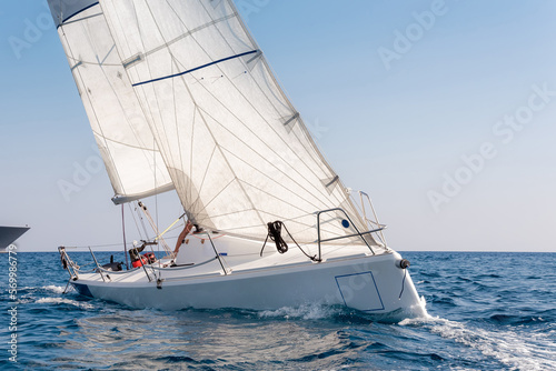 Sailing in the wind. Keelboat during regatta © kirill_makarov