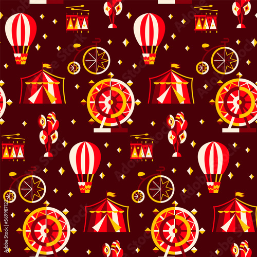 Circus Seamless Pattern. Vector Illustration of Entertainment Background.