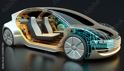 Autonomous vehicle: A photo of an autonomous car, demonstrating the integration of mechanical, electrical, and software systems for advanced functionality. © Ji