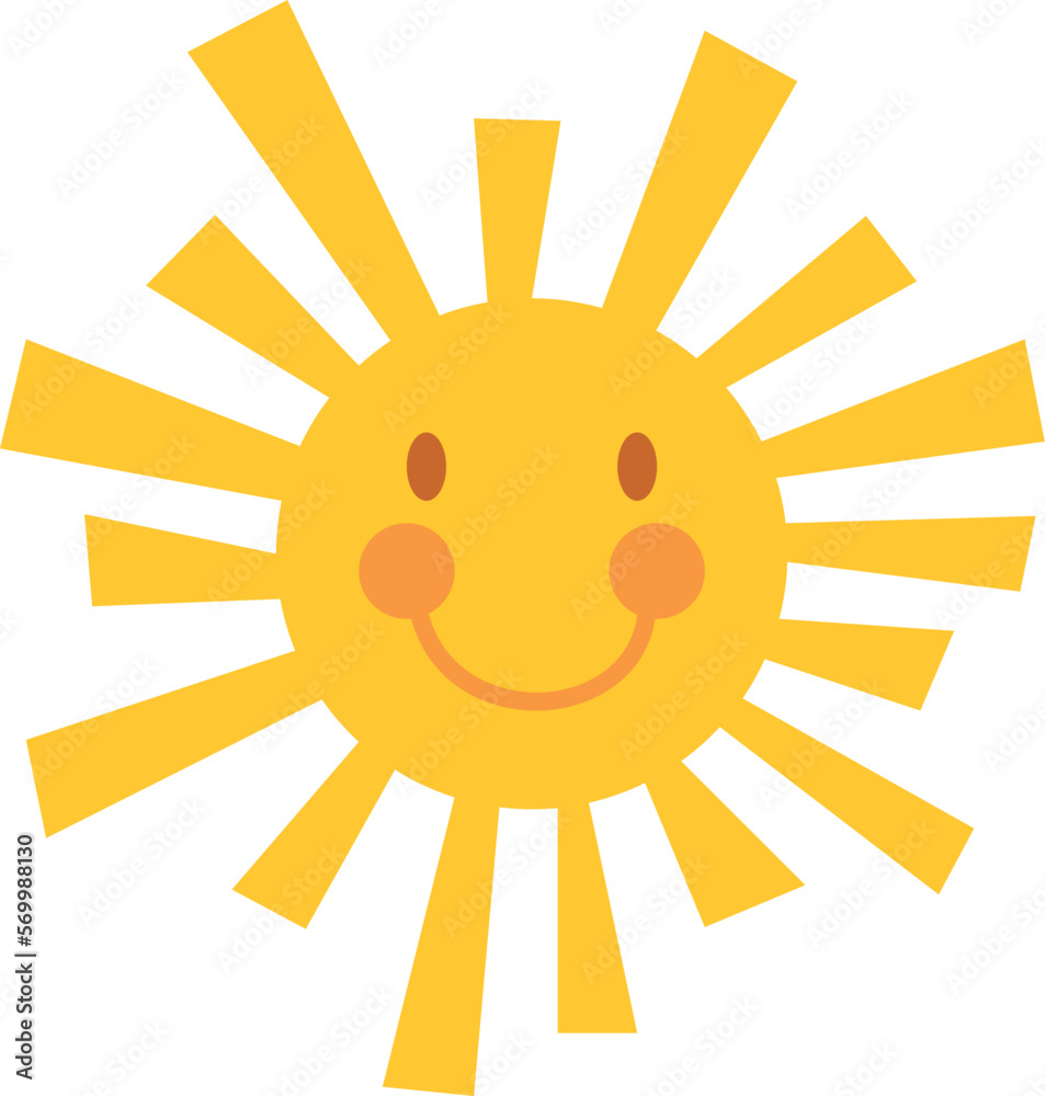 Funny sun with happy face. Summer heat icon Funny sun with happy face. Summer heat icon