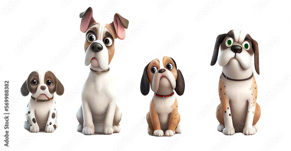 Cute cartoon dog family on a transparent background. generative AI