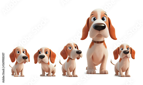 Cute cartoon dog family on a transparent background. generative AI