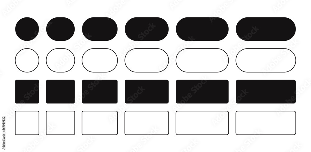 Simple geometric shapes. Circle quadratic forms, rectangle round angle, minimal memphis geometry frames. Vector set