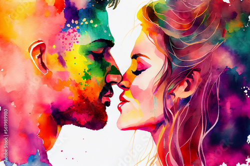 A touching portrait of a man embracing a woman, capturing the love and affection between partners, ai illustration. A beautiful representation of love and commitment