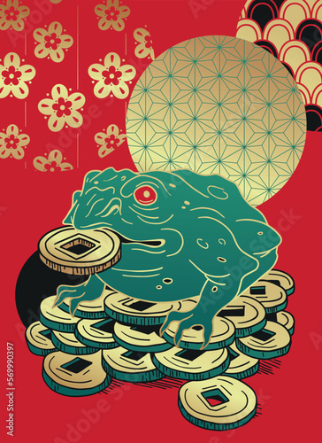 gold asian mythological toad, wish of luck and success	