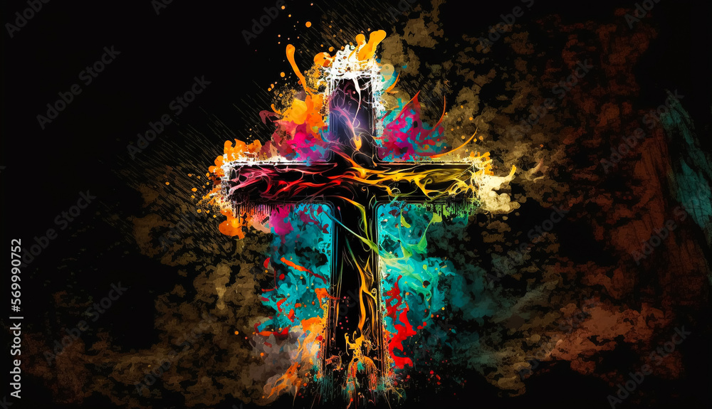 Abstract art. Colorful painting art of the cross. Jesus Christ