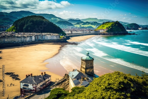 Obraz na płótnie Scenery on a tropical beach in San Sebastián, Spain, is picture-perfect