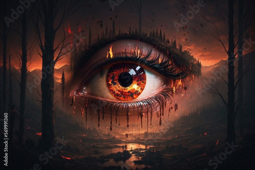 eyes of a person on a fire photo