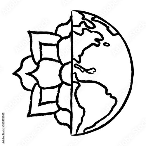 World globe with flower symbol, Vector | Lotus flower and Earth Logo | Nature symbol | Balance | Biodynamics