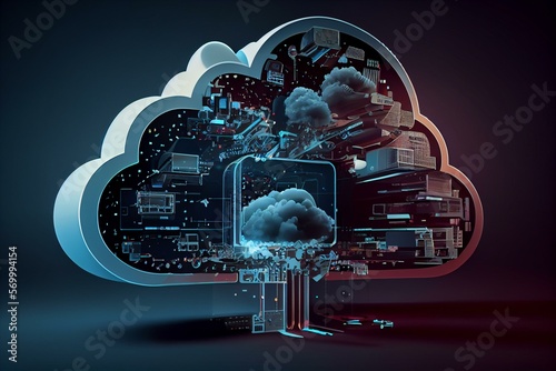 Cloud computing, IT, technology background, AI Generated 