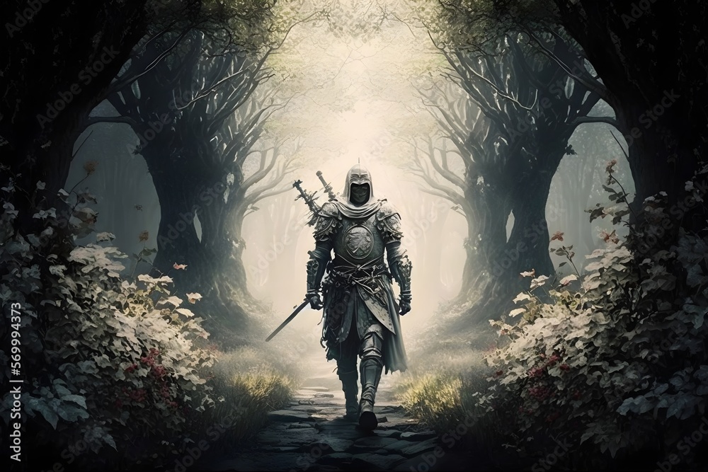 Dark Medieval Background with a Cloaked Knight