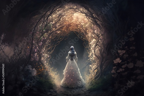 Floral Cave Entrance with a Princess | Medieval Background/Wallpaper |