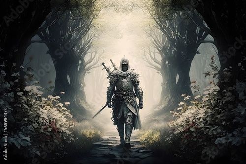 Dark Medieval Background with a Cloaked Knight