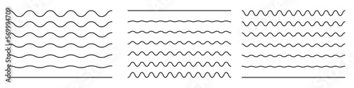 Wave line and wavy zigzag lines. Vector black underlines, smooth horizontal wavy finish, squiggles.