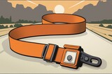 Action non focus fastening trailer strap or strop made of metal and orange nylon to help with holding, storing, and transporting items safely and securely. Generative AI