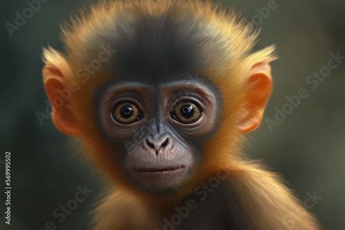 Ateles paniscus, a red faced monkey eye, in close up, at three months old. Generative AI © 2rogan