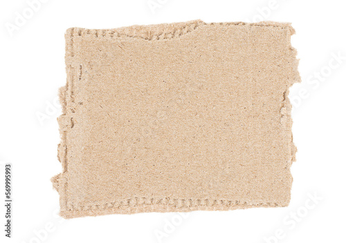 Torn recycled cardboard piece of paper isolated on transparent background
