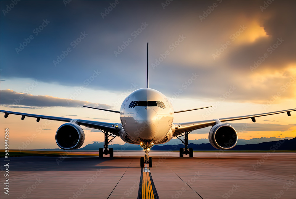 Plane taxiing on the runway. Made with Generative AI. Plane taxiing on the runway. Made with Generative AI.
