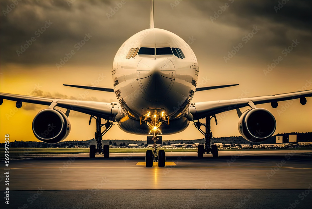 Naklejka premium Plane taxiing on the runway. Made with Generative AI. 